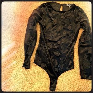 Lulus black floral velvet bodysuit, keyhole back